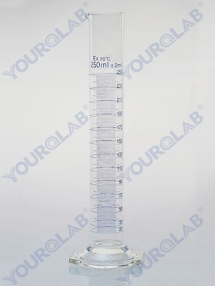MEASURING CYLINDER with spout , hexagonal base , Blue scale